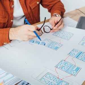 Designer working on user experience design templates for a website